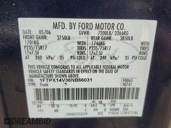 2006 Ford F-150 XLT with VIN 1FTPX14V36NB66031, listed as a Copart auction lot 49992205 with 134,922 mi miles and Clean Title. Bid and sale history available at carsss.com. Image 12.