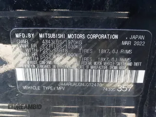 2022 Mitsubishi Outlander Sport ES with VIN JA4ARUAU0NU012470, listed as a IAAI auction lot 41822232 with 62,121 mi miles. Bid and sale history available at carsss.com. Image 9.