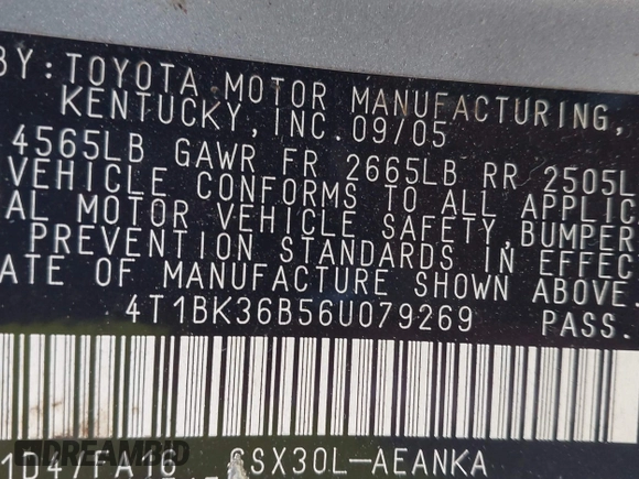 2006 Toyota Avalon XL с VIN 4T1BK36B56U079269, выставлен на аукционе IAAI как лот 42553872 с пробегом 261 549 миль миль и . История ставок и продаж доступна на DreamBid. Изображение 9.