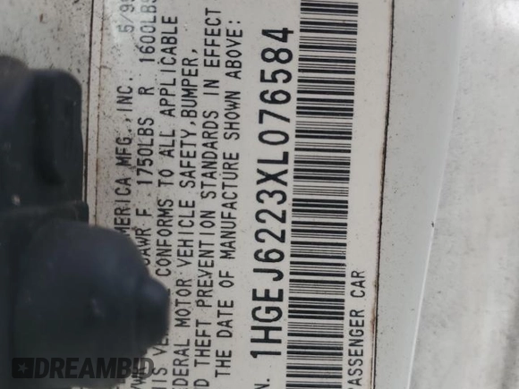 1999 Honda Civic DX with VIN 1HGEJ6223XL076584, listed as a Copart auction lot 51202925 with 282,306 mi miles and Salvage Title. Bid and sale history available at DreamBid. Image 12.