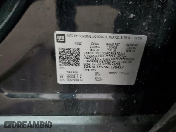 2022 GMC Terrain SLE with VIN 3GKALTEV5NL178437, listed as a Copart auction lot 61386135 with 175,833 mi miles and Clean title. Bid and sale history available at DreamBid. Image 13.