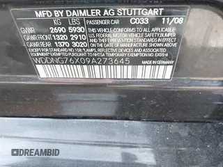 2009 Mercedes-Benz S-Class 5.5L V12 with VIN WDDNG76X09A273645, listed as a IAAI auction lot 41927453 with 1 mi miles. Bid and sale history available at carsss.com. Image 9.