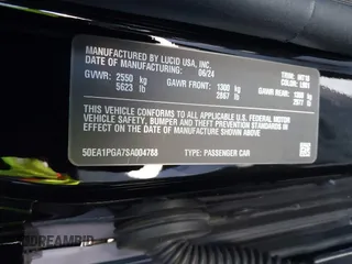2025 Lucid Air Pure with VIN 50EA1PGA7SA004788, listed as a IAAI auction lot 41518561 with 1,872 mi miles. Bid and sale history available at carsss.com. Image 9.
