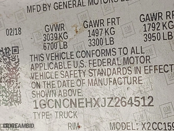 2018 Chevrolet Silverado 1500 Work Truck with VIN 1GCNCNEHXJZ264512, listed as a IAAI auction lot 41173158 with 126,311 mi miles. Bid and sale history available at carsss.com. Image 9.