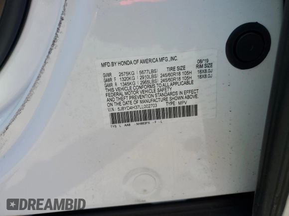2020 Acura MDX с VIN 5J8YD4H37LL002703, выставлен на аукционе Copart как лот 55174635 с пробегом Не указан миль и Списание • Salvage title. История ставок и продаж доступна на DreamBid. Изображение 12.