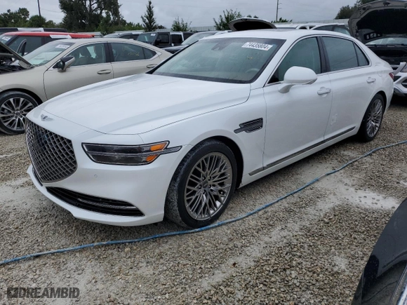 2020 Genesis G90 5.0L Ultimate with VIN KMTF54PH1LU078087, listed as a Copart auction lot 74435804 with 0 mi miles and Non Repairable. Bid and sale history available at carsss.com. Image 1.
