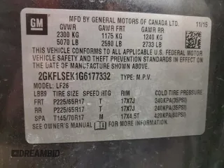 2016 GMC Terrain SLE with VIN 2GKFLSEK1G6177332, listed as a Copart auction lot 83106244 with 150,222 mi miles and Salvage Title. Bid and sale history available at DreamBid. Image 15.