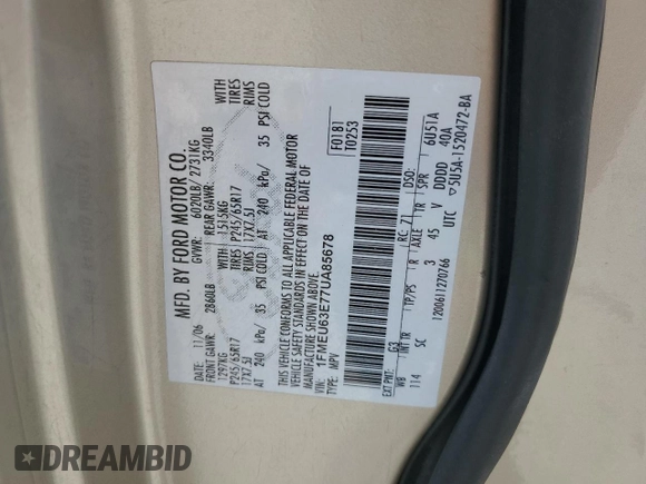 2007 Ford Explorer XLT с VIN 1FMEU63E77UA85678, выставлен на аукционе Copart как лот 62417535 с пробегом 206 297 миль миль и Списание • Salvage title. История ставок и продаж доступна на DreamBid. Изображение 13.