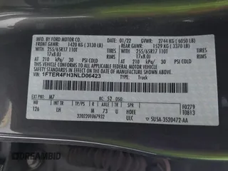 2022 Ford Ranger XL с VIN 1FTER4FH3NLD06423, выставлен на аукционе IAAI как лот 41370345 с пробегом 23 507 миль миль и . История ставок и продаж доступна на DreamBid. Изображение 9.