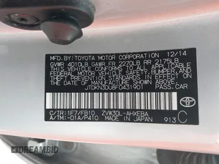 2015 Toyota Prius Four with VIN JTDKN3DU8F0431901, listed as a IAAI auction lot 41718402 with 130,169 mi miles. Bid and sale history available at carsss.com. Image 9.