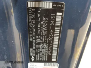 2011 MINI Hardtop with VIN WMWSU3C54BT184251, listed as a Copart auction lot 59298135 with 123,864 mi miles and Salvage title. Bid and sale history available at DreamBid. Image 12.
