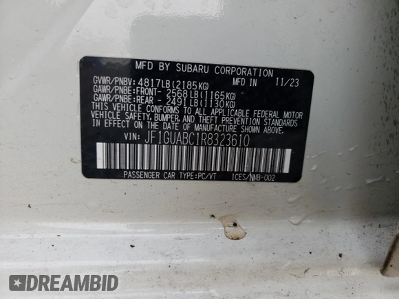 2024 Subaru Impreza with VIN JF1GUABC1R8323610, listed as a Copart auction lot 84304694 with 15,796 mi miles and Salvage Title. Bid and sale history available at carsss.com. Image 13.
