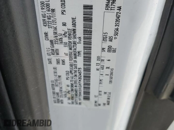 2015 Ford Transit with VIN 1FTSW3XGXFKB24575, listed as a Copart auction lot 50650055 with 273,049 mi miles and Clean Title. Bid and sale history available at DreamBid. Image 13.