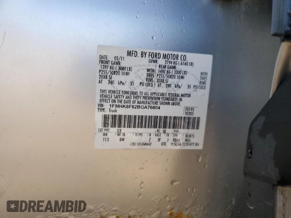 2011 Ford Explorer Limited z VIN 1FMHK8F82BGA76804, wystawiony jako Copart lot #58223455 z przebiegiem 153 593 mil mil oraz Szkoda całkowita • Salvage title. Historia ofert i sprzedaży dostępna na DreamBid. Obrazek 12.