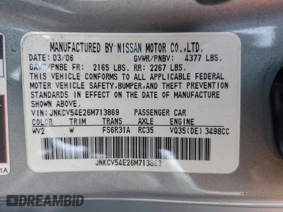 2006 Infiniti G35 Coupe with VIN JNKCV54E26M713869, listed as a Copart auction lot 75308004 with 91,589 mi miles and Salvage Title. Bid and sale history available at carsss.com. Image 12.