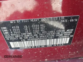 2017 Subaru Legacy Premium with VIN 4S3BNAH65H3021381, listed as a IAAI auction lot 41971206 with Not Provided miles and . Bid and sale history available at DreamBid. Image 9.
