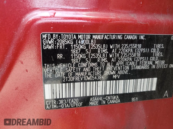 2013 Toyota RAV4 Limited с VIN 2T3DFREV1DW054384, выставлен на аукционе Copart как лот 61903215 с пробегом 136 685 миль миль и Списание • Salvage title. История ставок и продаж доступна на DreamBid. Изображение 12.