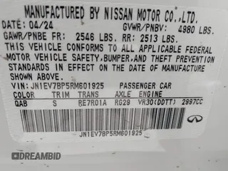 2024 Infiniti Q50 Luxe with VIN JN1EV7BP5RM601925, listed as a IAAI auction lot 42261752 with 1,511 mi miles and . Bid and sale history available at DreamBid. Image 9.