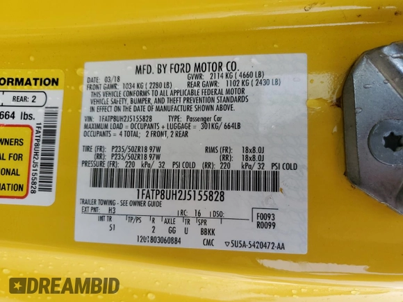 2018 Ford Mustang EcoBoost Premium with VIN 1FATP8UH2J5155828, listed as a Copart auction lot 48230705 with 63,592 mi miles and Salvage Title. Bid and sale history available at carsss.com. Image 13.