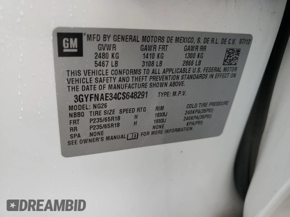 2012 Cadillac SRX Luxury Collection z VIN 3GYFNAE34CS648291, wystawiony jako Copart lot #55090415 z przebiegiem 103 286 mil mil oraz Szkoda całkowita • Salvage title. Historia ofert i sprzedaży dostępna na DreamBid. Obrazek 12.