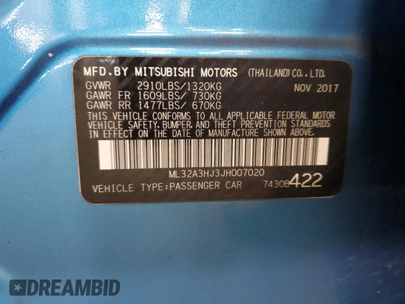 2018 Mitsubishi Mirage ES with VIN ML32A3HJ3JH007020, listed as a Copart auction lot 57400875 with 111,177 mi miles and Salvage title. Bid and sale history available at DreamBid. Image 12.