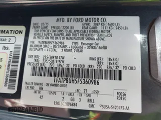 2015 Ford Mustang EcoBoost Premium with VIN 1FATP8UH5F5360986, listed as a IAAI auction lot 41608259 with 101,288 mi miles and . Bid and sale history available at DreamBid. Image 9.