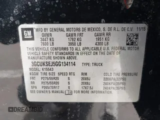 2016 Chevrolet Silverado 1500 LTZ with VIN 3GCUKSEJ5GG134114, listed as a IAAI auction lot 41939173 with 166,890 mi miles. Bid and sale history available at carsss.com. Image 9.
