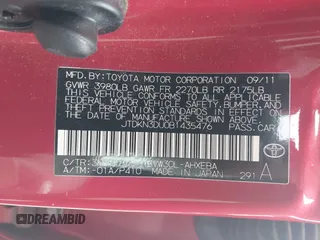 2011 Toyota Prius I with VIN JTDKN3DU0B1435476, listed as a IAAI auction lot 41723983 with 218,997 mi miles. Bid and sale history available at carsss.com. Image 9.