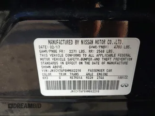 2017 Infiniti Q50 2.0t with VIN JN1CV7AP6HM642216, listed as a IAAI auction lot 41362110 with 99,542 mi miles and . Bid and sale history available at carsss.com. Image 9.