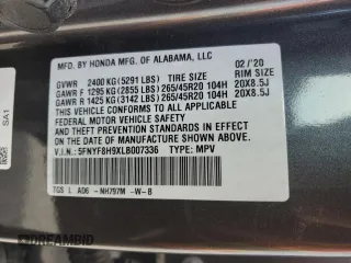 2020 Honda Passport Touring z VIN 5FNYF8H9XLB007336, wystawiony jako Copart lot #51012975 z przebiegiem 74 620 mil mil oraz Szkoda całkowita • Salvage title. Historia ofert i sprzedaży dostępna na DreamBid. Obrazek 13.