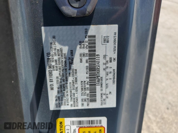 2024 Ford Mustang EcoBoost with VIN 1FA6P8THXR5141119, listed as a Copart auction lot 56909265 with 22,439 mi miles and Salvage title. Bid and sale history available at DreamBid. Image 13.