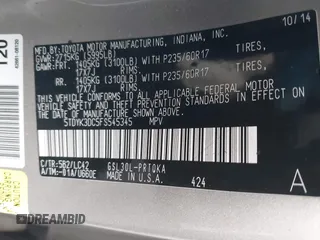 2015 Toyota Sienna XLE with VIN 5TDYK3DC5FS545345, listed as a IAAI auction lot 42280661 with Not provided miles and . Bid and sale history available at DreamBid. Image 9.