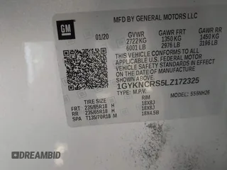 2020 Cadillac XT5 Premium Luxury FWD with VIN 1GYKNCRS5LZ172325, listed as a IAAI auction lot 41275366 with 102,796 mi miles. Bid and sale history available at carsss.com. Image 9.