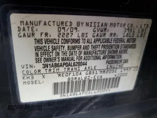 2010 Nissan Sentra S with VIN 3N1AB6AP0AL620044, listed as a Copart auction lot 58078185 with 222,178 mi miles and Salvage title. Bid and sale history available at DreamBid. Image 12.