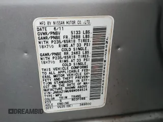2011 Nissan Murano LE with VIN JN8AZ1MU9BW064524, listed as a Copart auction lot 42572685 with Not Provided miles and Salvage Title. Bid and sale history available at carsss.com. Image 13.