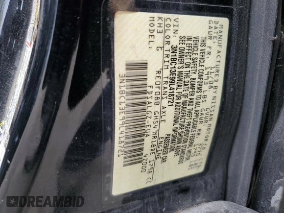 2009 Nissan Versa S with VIN 3N1BC13E99L418721, listed as a Copart auction lot 54268065 with 196,206 mi miles and Clean Title. Bid and sale history available at DreamBid. Image 12.