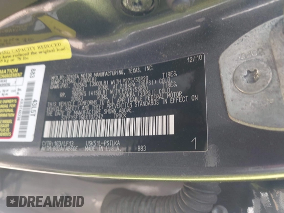 2011 Toyota Tundra Limited with VIN 5TFFY5F16BX107242, listed as a IAAI auction lot 42079406 with 201,000 mi miles and . Bid and sale history available at DreamBid. Image 9.