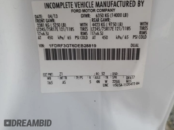 2013 Ford F-350 with VIN 1FDRF3GT6DEB28819, listed as a Copart auction lot 42031345 with 174,419 mi miles and Clean title. Bid and sale history available at DreamBid. Image 12.