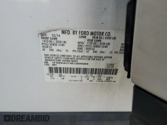 2014 Ford Explorer Sport with VIN 1FM5K8GT4EGB89468, listed as a Copart auction lot 61833335 with 114,098 mi miles and Clean title. Bid and sale history available at DreamBid. Image 14.
