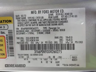 2013 Ford Fusion Titanium with VIN 3FA6P0K93DR260275, listed as a IAAI auction lot 42002127 with 126,751 mi miles. Bid and sale history available at carsss.com. Image 9.