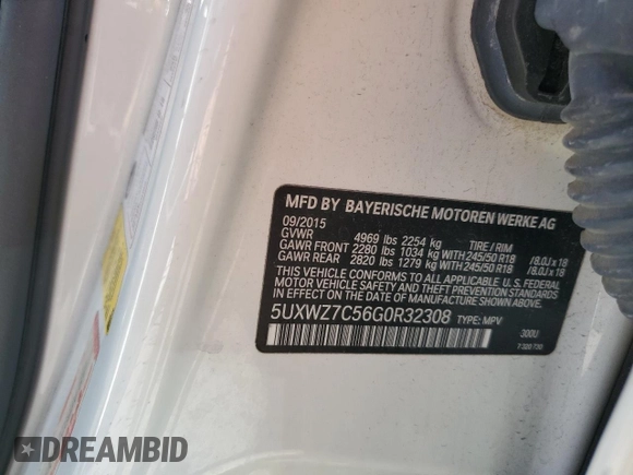 2016 BMW X3 sDrive28i with VIN 5UXWZ7C56G0R32308, listed as a Copart auction lot 49641825 with 170,266 mi miles and Salvage Title. Bid and sale history available at DreamBid. Image 13.