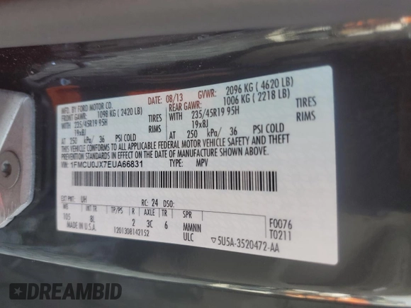 2014 Ford Escape Titanium with VIN 1FMCU0JX7EUA66831, listed as a Copart auction lot 51574815 with 204,150 mi miles and Salvage Title. Bid and sale history available at carsss.com. Image 14.