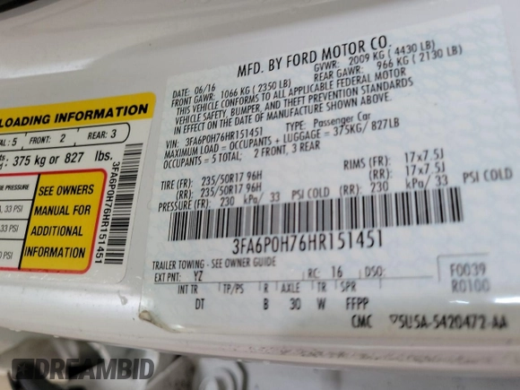 2017 Ford Fusion SE with VIN 3FA6P0H76HR151451, listed as a IAAI auction lot 42843937 with 90,386 mi miles and . Bid and sale history available at DreamBid. Image 22.
