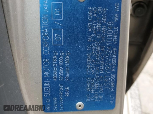 2002 Suzuki XL7 Standard z VIN JS3TY92V524101048, wystawiony jako Copart lot #77658264 z przebiegiem 226 279 mil mil oraz Szkoda całkowita • Salvage title. Historia ofert i sprzedaży dostępna na DreamBid. Obrazek 14.