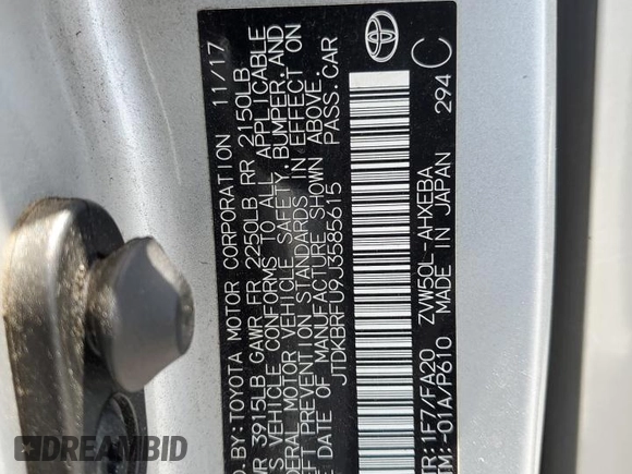2018 Toyota Prius Two with VIN JTDKBRFU9J3585615, listed as a Copart auction lot 55527685 with 118,933 mi miles and Salvage Title. Bid and sale history available at DreamBid. Image 13.