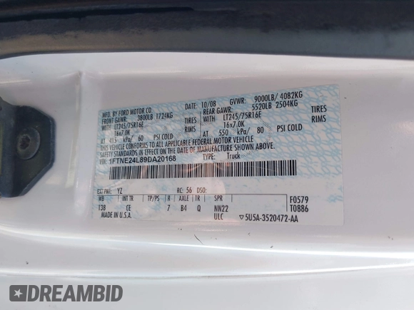 2009 Ford Econoline Cargo с VIN 1FTNE24L89DA20168, выставлен на аукционе IAAI как лот 42245830 с пробегом 132 839 миль миль и . История ставок и продаж доступна на DreamBid. Изображение 9.