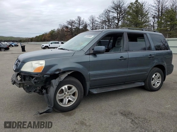 2005 Honda Pilot EX-L z VIN 2HKYF18735H551087, wystawiony jako Copart lot #53953665 z przebiegiem Nie podano mil oraz Szkoda całkowita • Salvage title. Historia ofert i sprzedaży dostępna na DreamBid. Obrazek 1.