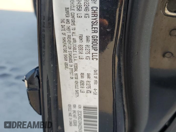2010 Chrysler 300 Touring with VIN 2C3CA5CV2AH225438, listed as a Copart auction lot 75481074 with Not Provided miles and Clean Title. Bid and sale history available at carsss.com. Image 12.