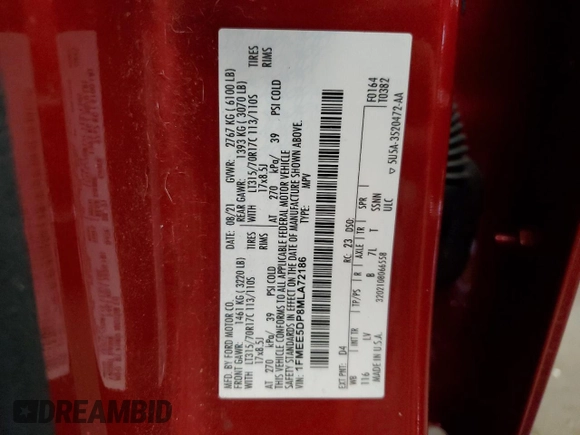 2021 Ford Bronco с VIN 1FMEE5DP8MLA72186, выставлен на аукционе Copart как лот 54100605 с пробегом 60 653 миль миль и Списание • Salvage title. История ставок и продаж доступна на DreamBid. Изображение 14.
