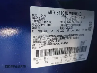 2013 Ford Explorer XLT z VIN 1FM5K8D86DGC70373, wystawiony jako IAAI lot #41779465 z przebiegiem 107 332 mil mil oraz . Historia ofert i sprzedaży dostępna na DreamBid. Obrazek 9.